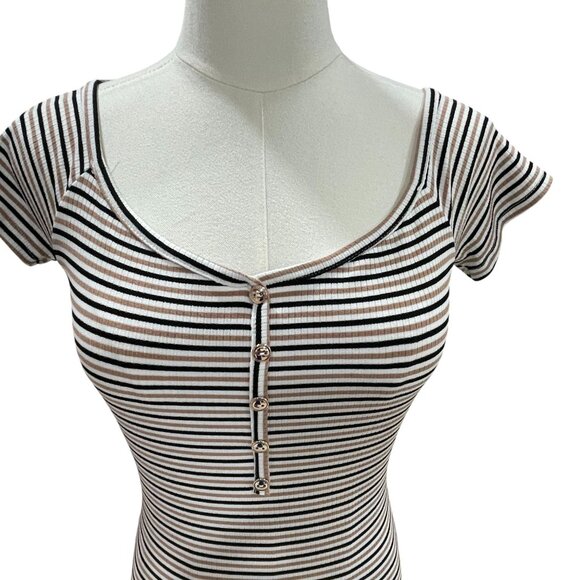Haley And June Bodycon Stripe Dress Button Front Ribbed Y2K Minimalist Casual - Picture 8 of 9